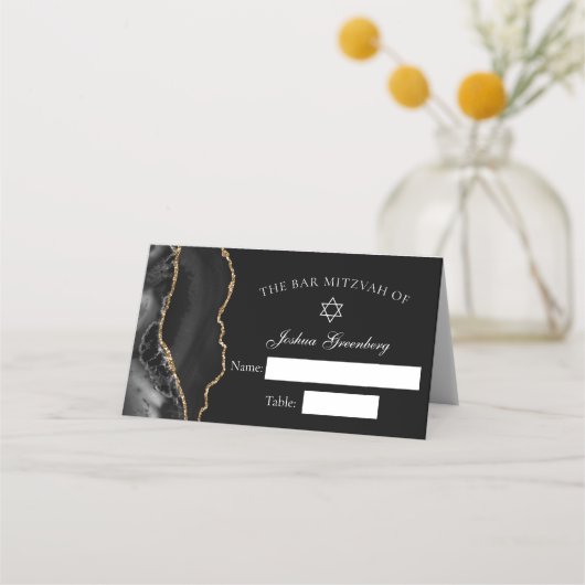 Chic Black Gold Bar Mitswa Place Card Plaatskaartje (Voorkant)