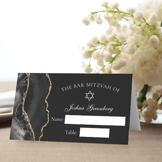 Chic Black Gold Bar Mitswa Place Card Plaatskaartje