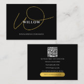 Chic Black & Gold Calligraphy Script QR Code Visitekaartje (Voorkant / Achterkant)