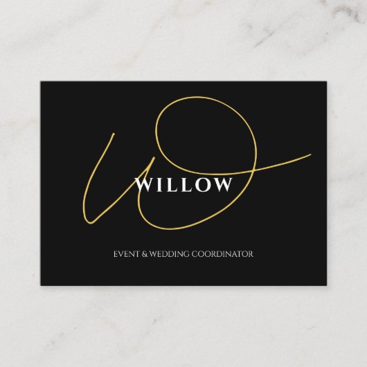 Chic Black & Gold Calligraphy Script QR Code Visitekaartje (Voorkant)