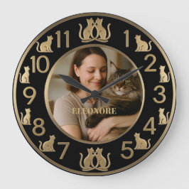 Chic Black & Gold Cat Lover's Wall Clock Grote Klok