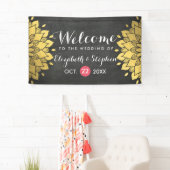 Chic Black & Gold Chalkboard Floral Wedding Banner (Insitu)