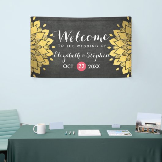 Chic Black & Gold Chalkboard Floral Wedding Banner (Beurs)