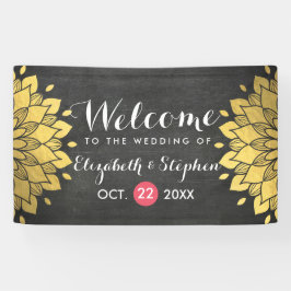 Chic Black & Gold Chalkboard Floral Wedding Banner