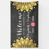 Chic Black & Gold Chalkboard Floral Wedding Banner (Verticaal)