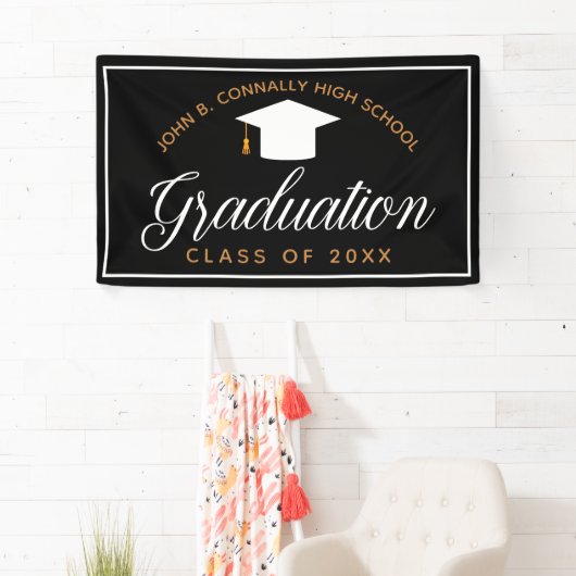 Chic Black Gold Custom High School Afstuderen Spandoek (Insitu)
