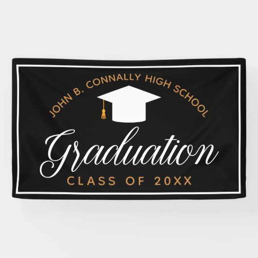 Chic Black Gold Custom High School Afstuderen Spandoek (Horizontaal)