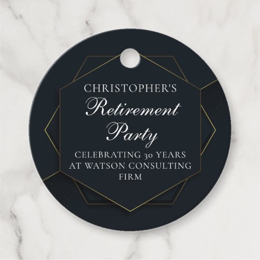 Chic Black Gold Custom Pensioen Partij Bedankjes Labels (Voorkant)