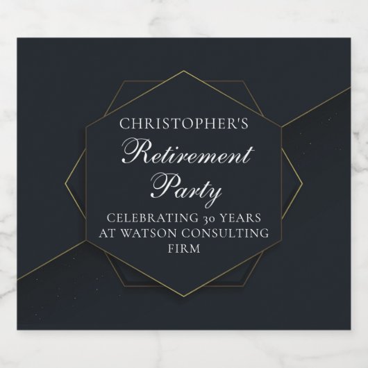Chic Black Gold Custom Pensioen Partij Sparkling Wijnetiket (Enkel label)