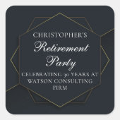Chic Black Gold Custom Pensioen Partij Vierkante Sticker (Voorkant)