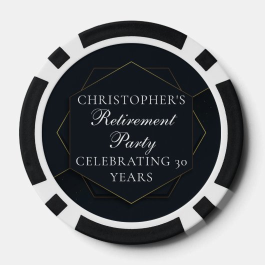 Chic Black Gold Custom Retirement Party Poker Chips (Achterkant)