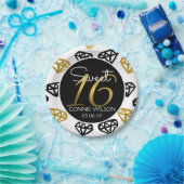 Chic Black & Gold Diamond 16e verjaardag, aangepas Papieren Bordje (Feest)