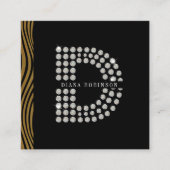 Chic Black Gold Diamond Initiaal D Monogram QR Cod Vierkante Visitekaartje (Voorkant)