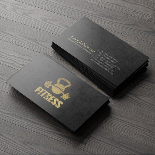 Chic Black Gold Fitness Trainer Kettlebell Barbell Visitekaartje