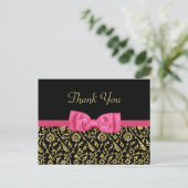 Chic Black Gold Floral Damask Pink Bow Hartelijk d Briefkaart (Staand voorkant)