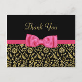 Chic Black Gold Floral Damask Pink Bow Hartelijk d Briefkaart (Voorkant)