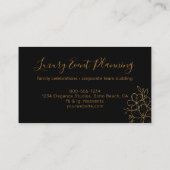 Chic Black Gold Floral Line Drawing Event Planner Visitekaartje (Achterkant)