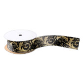 Chic Black Gold Floral Scroll Modern Pattern Satijnen Lint (Spoel)