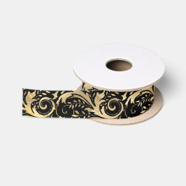 Chic Black Gold Floral Scroll Modern Pattern Satijnen Lint