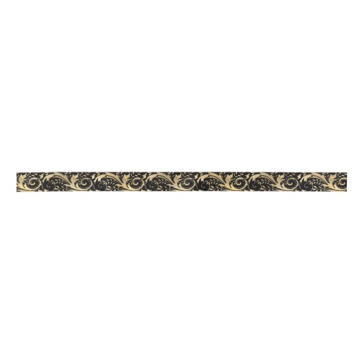 Chic Black Gold Floral Scroll Modern Pattern Satijnen Lint (Voorkant)