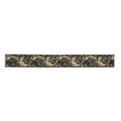 Chic Black Gold Floral Scroll Modern Pattern Satijnen Lint (Voorkant)