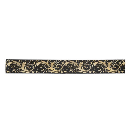 Chic Black Gold Floral Scroll Modern Pattern Satijnen Lint (Voorkant)