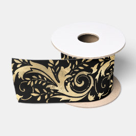 Chic Black Gold Floral Scroll Modern Pattern Satijnen Lint
