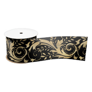 Chic Black Gold Floral Scroll Modern Pattern Satijnen Lint