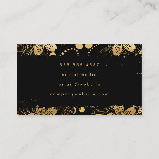 Chic Black Gold Flowers Visitekaartje (Achterkant)
