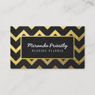 Chic Black Gold Foil Chevron Wave Stripes Pattern Visitekaartje