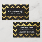 Chic Black Gold Foil Chevron Wave Stripes Pattern Visitekaartje (Voorkant / Achterkant)
