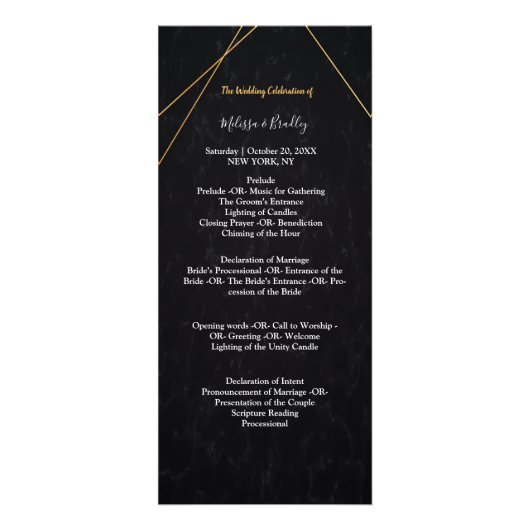 Chic Black & Gold Geometric lijst ceremony Program Reclamekaart (Voorkant)