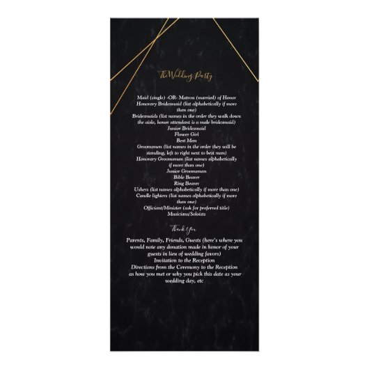 Chic Black & Gold Geometric lijst ceremony Program Reclamekaart (Achterkant)