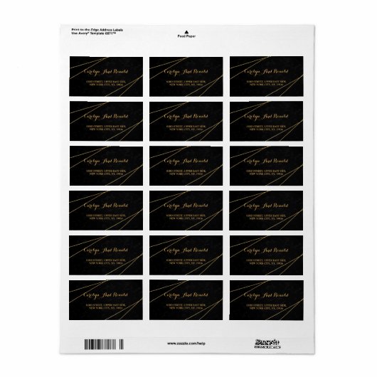 Chic Black & Gold Geometric lijst Etiket (Full Sheet)