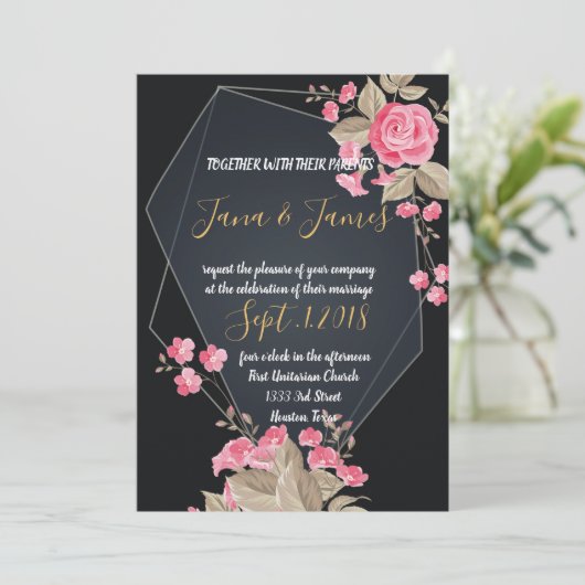 Chic Black & Gold Geometric lijst Kaart (Staand voorkant)