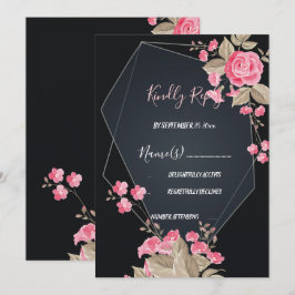 Chic Black & Gold Geometric lijst RSVP Kaart