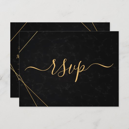 Chic Black & Gold Geometric lijst rsvp Uitnodiging Briefkaart (Voorkant / Achterkant)