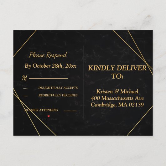 Chic Black & Gold Geometric lijst rsvp Uitnodiging Briefkaart (Achterkant)