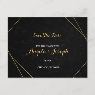 Chic Black & Gold Geometric lijst Save the Date Briefkaart