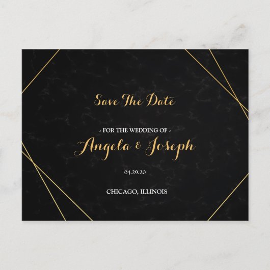 Chic Black & Gold Geometric lijst Save the Date Briefkaart (Voorkant)