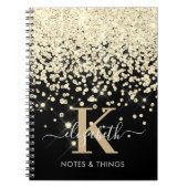 Chic Black Gold Glitter Diamond Monogramed Notitieboek (Voorkant)