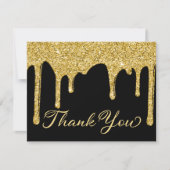 Chic Black Gold Glitter Drips Party Bedankt (Voorkant)