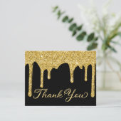 Chic Black Gold Glitter Drips Party Bedankt (Staand voorkant)