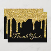 Chic Black Gold Glitter Drips Party Bedankt (Voorkant / Achterkant)