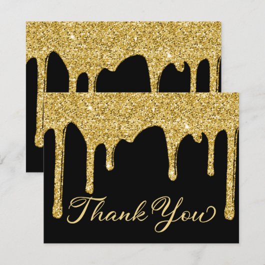 Chic Black Gold Glitter Drips Party Bedankt (Voorkant / Achterkant)
