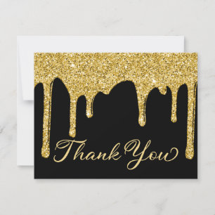 Chic Black Gold Glitter Drips Party Bedankt