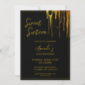 Chic Black & Gold Glitter Drips Sweet 16 Verjaarda Kaart (Voorkant)