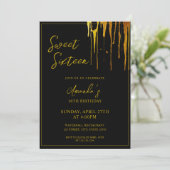 Chic Black & Gold Glitter Drips Sweet 16 Verjaarda Kaart (Staand voorkant)