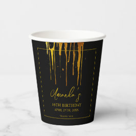 Chic Black & Gold Glitter Drips Sweet 16 Verjaarda Papieren Bekers