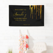 Chic Black & Gold Glitter Drips Sweet 16 Verjaarda Spandoek (Insitu)